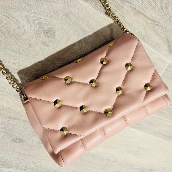 Next Pink Stud Quilted Gold Chain Evening Shoulder Clutch Crossbody Handbag - Picture 7 of 10